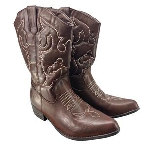 SheSole Brown Faux Leather Western Cowboy Boots Stitch Detail‎ Size 41 US 10.5